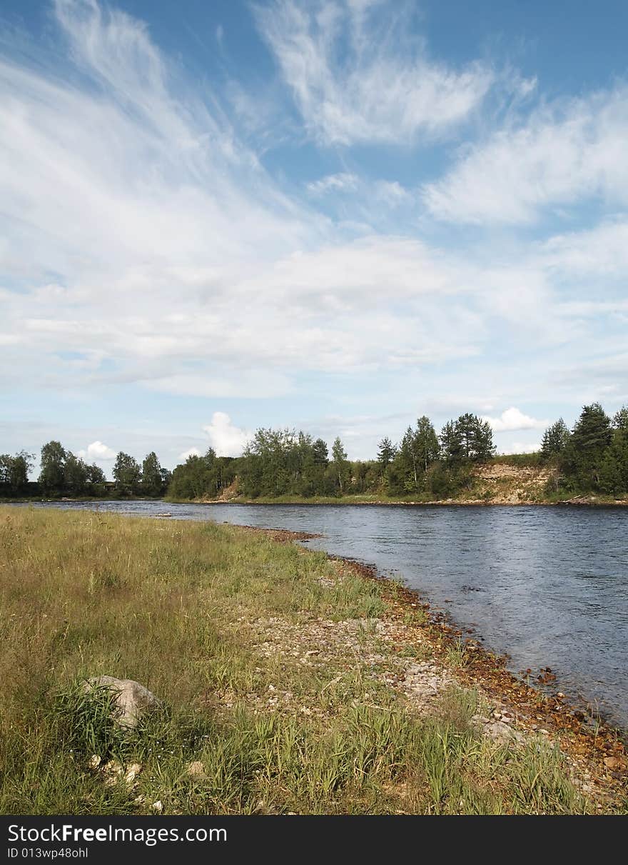 Riverbank in sunny day