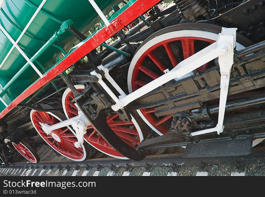 Red wheels of steam locomotive. Red wheels of steam locomotive