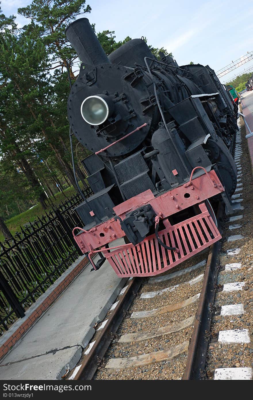 Old fashioned black stream locomotive