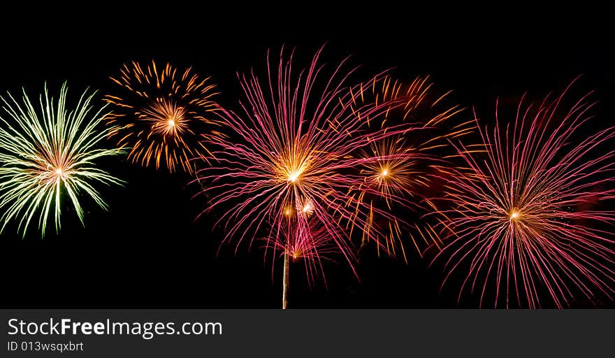 Bright colored fireworks on black background. Bright colored fireworks on black background