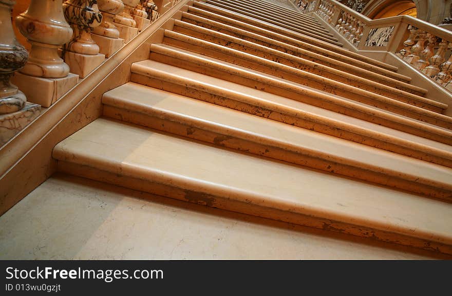 Shadowed marble stairway in state building