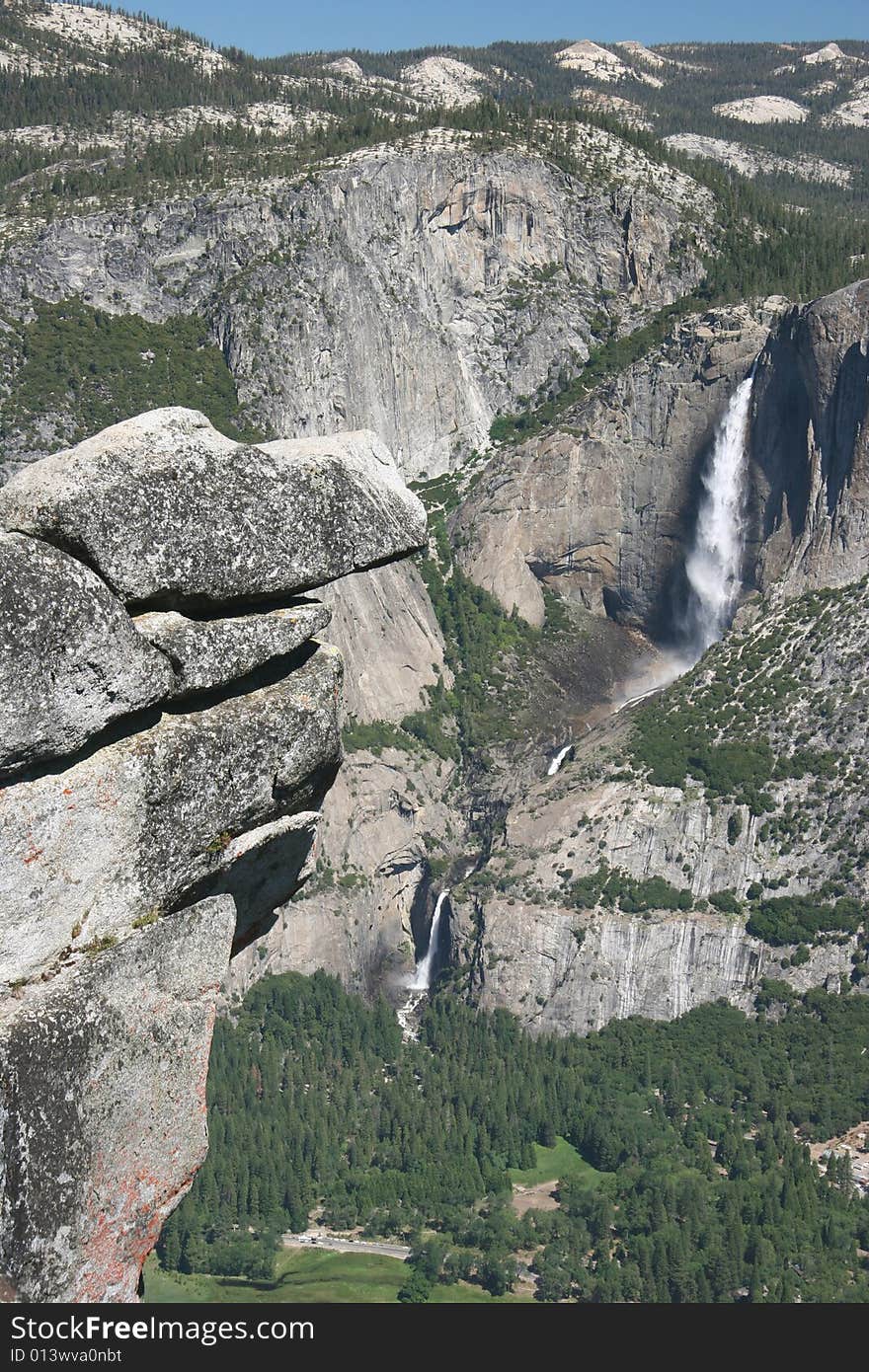 View from Glacier Point to Yosemite valley and Yosemite Fall. Yosemite national park. California. USA