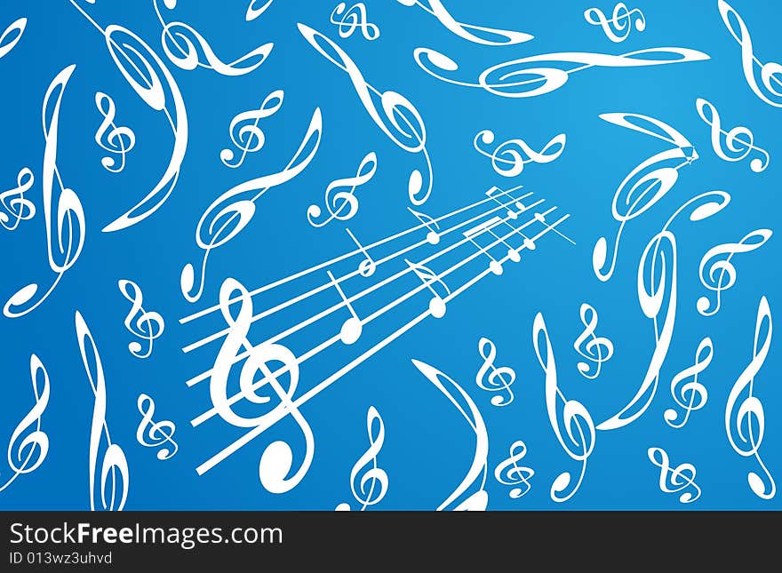 Musical treble clefs background. An abstract background in the form of the various form of treble clefs