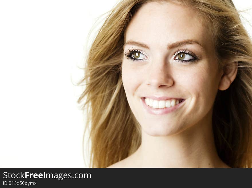 Portrait of a young attractive Caucasian female on white background. Portrait of a young attractive Caucasian female on white background.