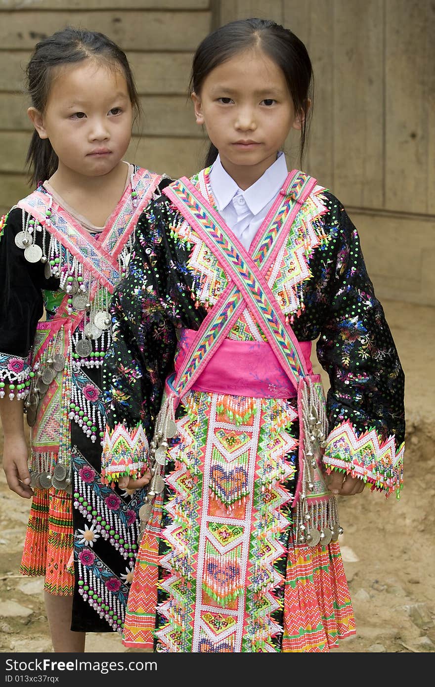 Laos Hmong girl in traditional clothes in the surroundings of Luang Prabang