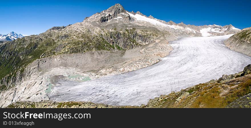 Panorama view of Rhone glacier, Alps  Switzerland