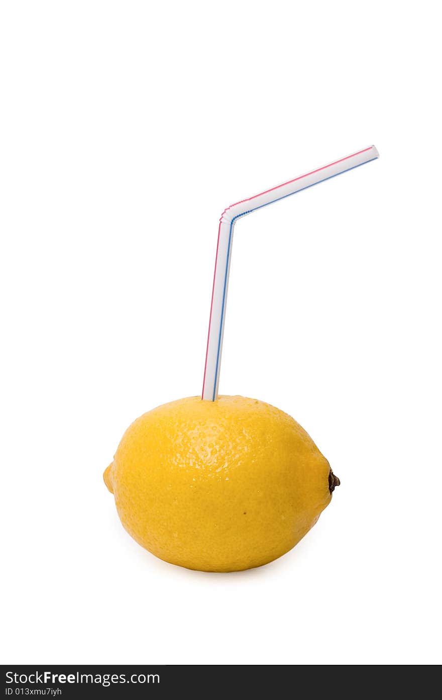 A Lemon fruit with pipe on white background