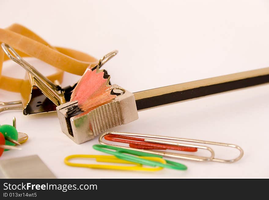 Grouping of various stationary on white background. Grouping of various stationary on white background