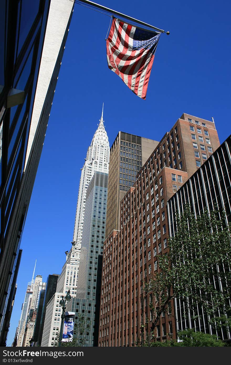 View along 42nd street in Midtown Manhattan, including the Chrysler Building,. View along 42nd street in Midtown Manhattan, including the Chrysler Building,