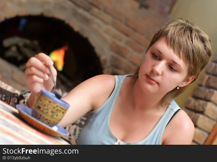 Girl In Tearoom