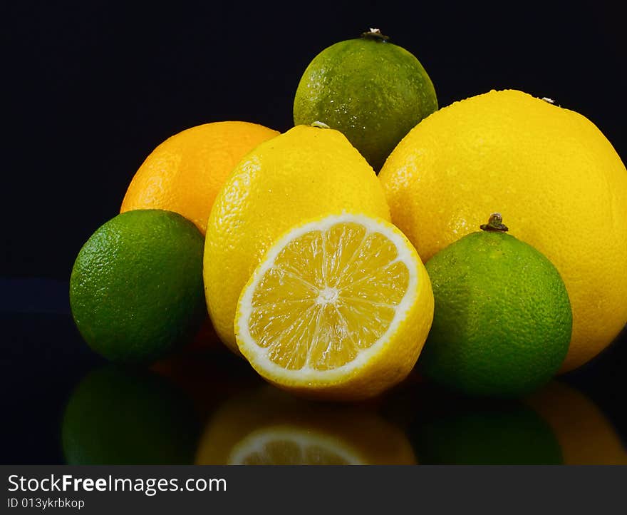 Diverse fruits,isolated on black background