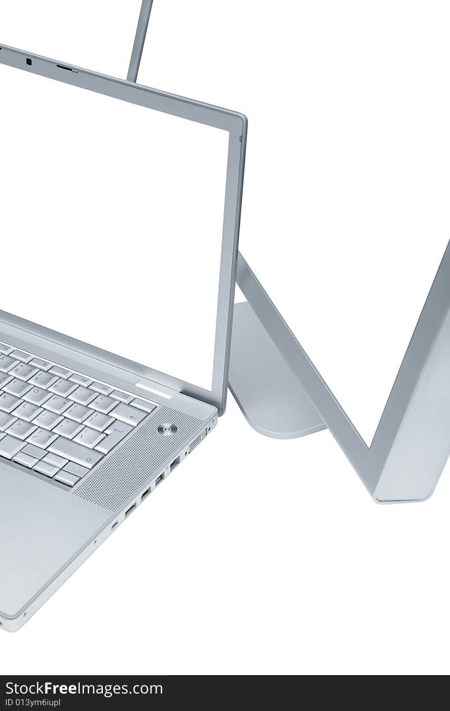 Modern laptop and the display on a white background. Modern laptop and the display on a white background