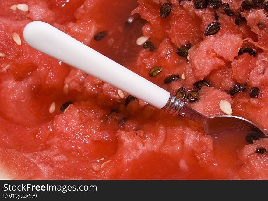 Half eaten water melon close-up