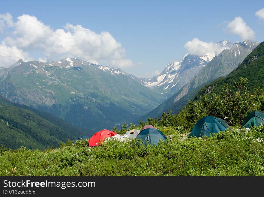 Tent in high mountain