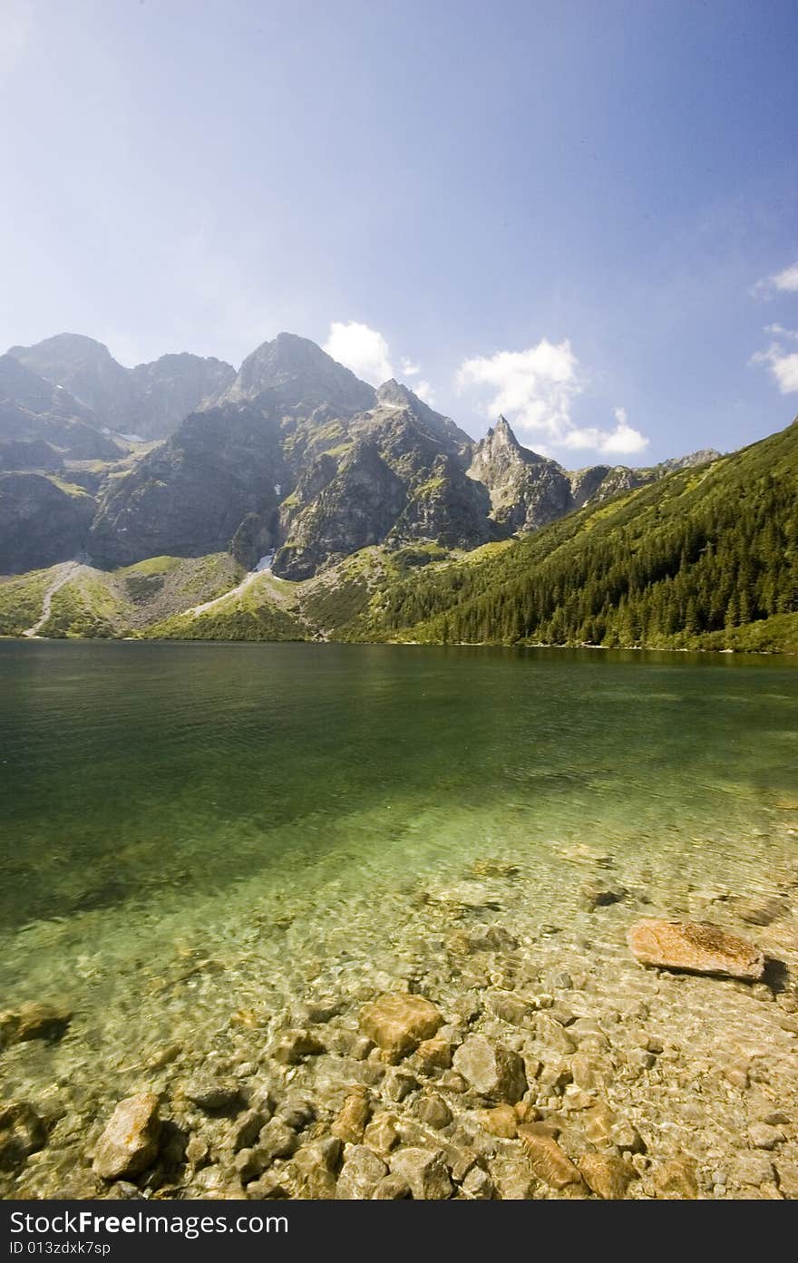 Mountain lake in Tatra Mountains on a summer daz