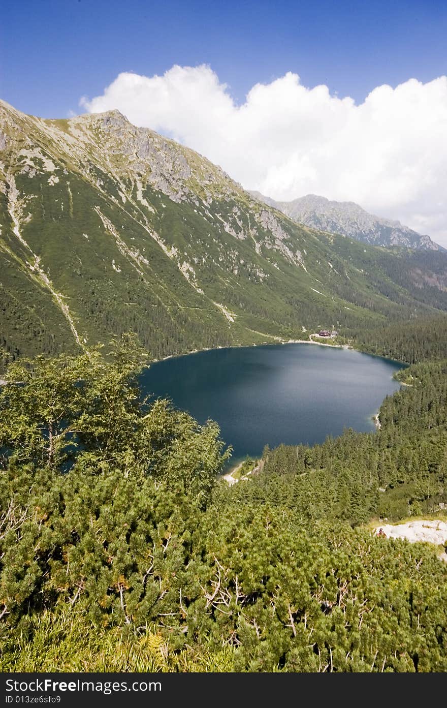 Mountain lake in Tatra Mountains on a summer day