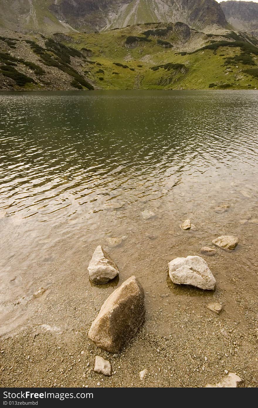 Mountain lake shore