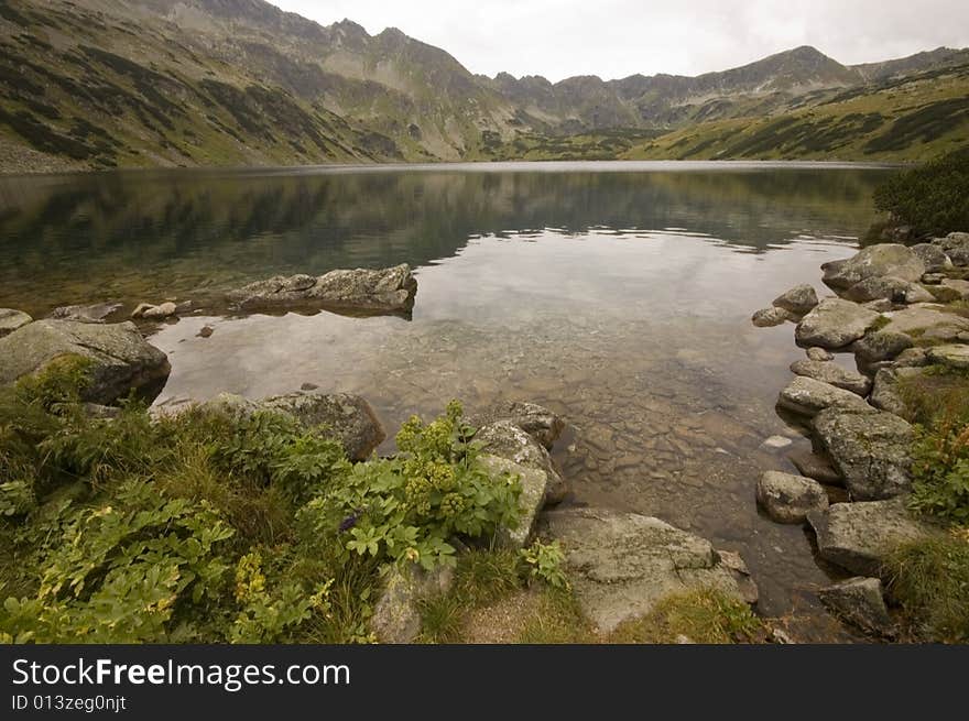 Mountain lake in Tatra Mountains on a summer day