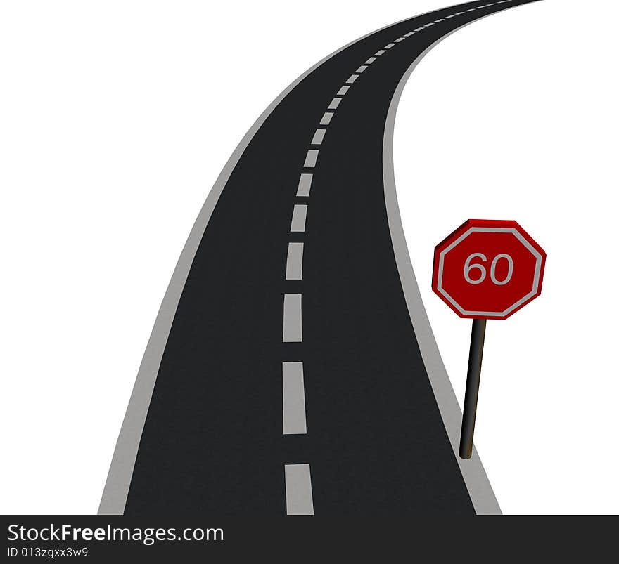 Road with traffic sign on white background