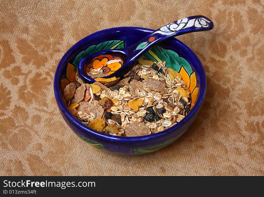 Colored Bowl And Spoon With Cereal