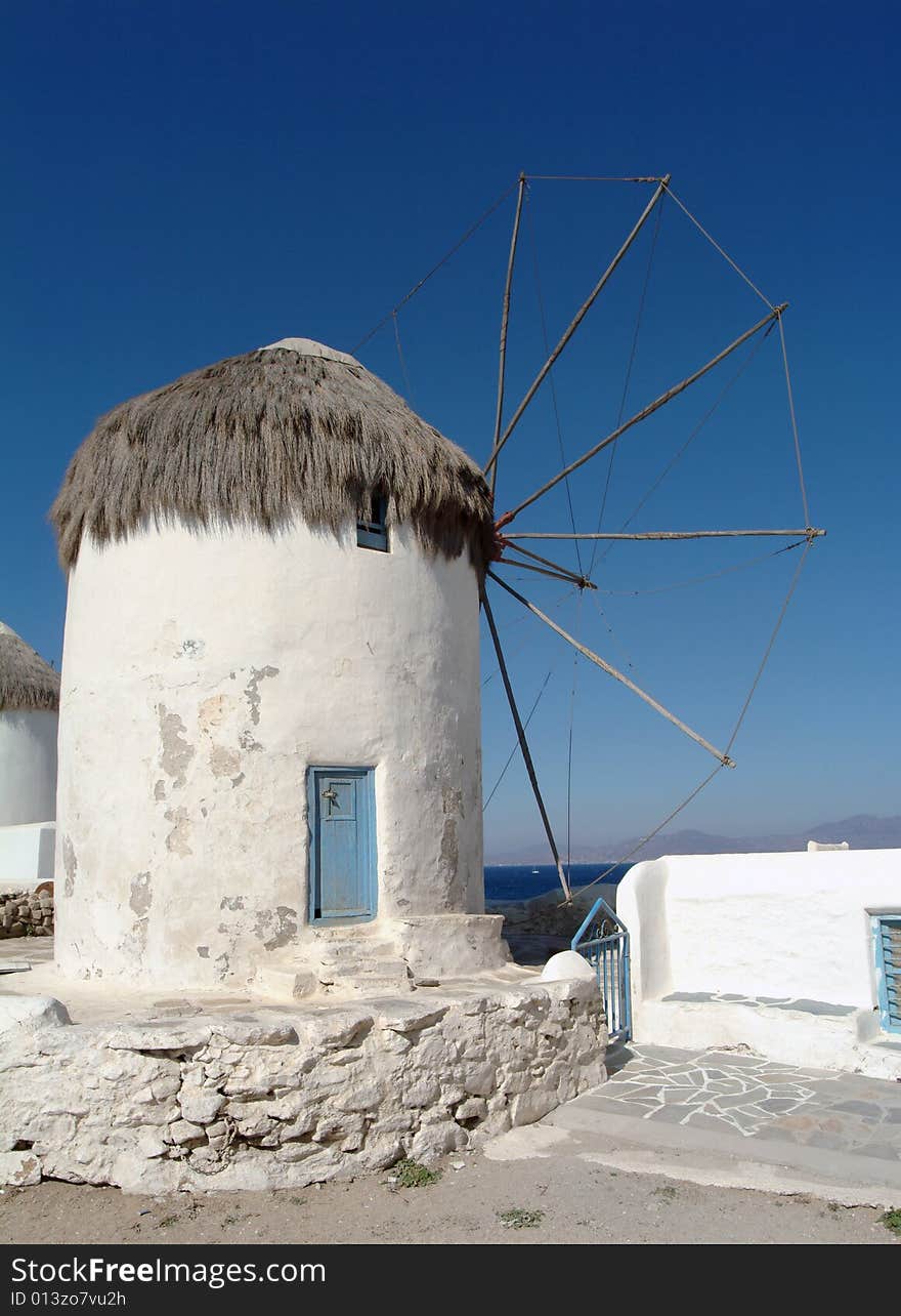 Three of the famous windmills in Mykonos island, Greece. Three of the famous windmills in Mykonos island, Greece