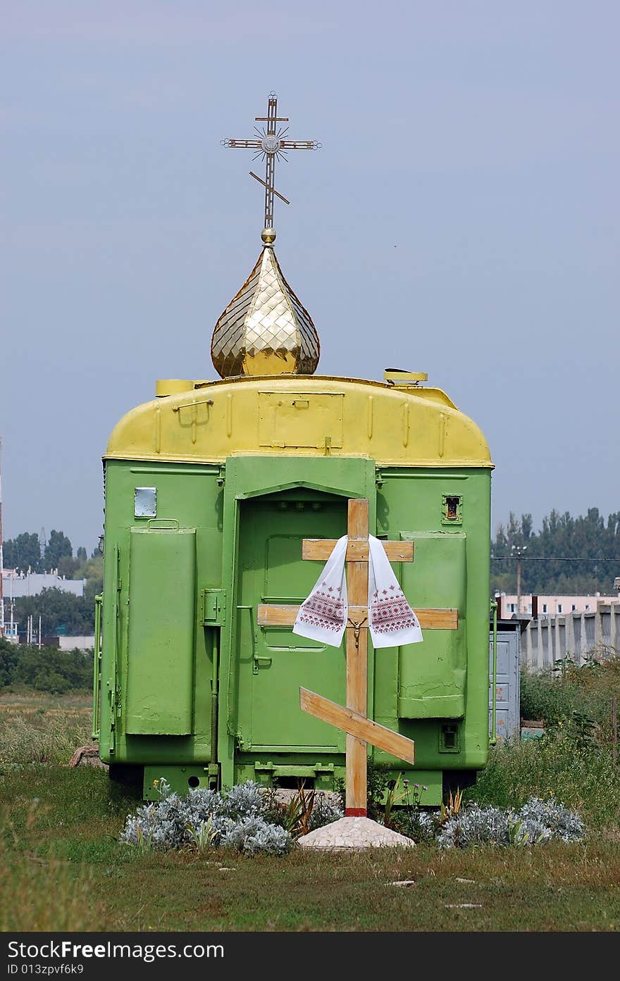 Russian orthodox church in the railway wagon