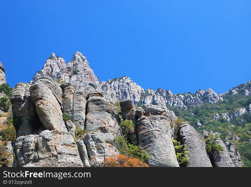 Mountains on a  blue sky background