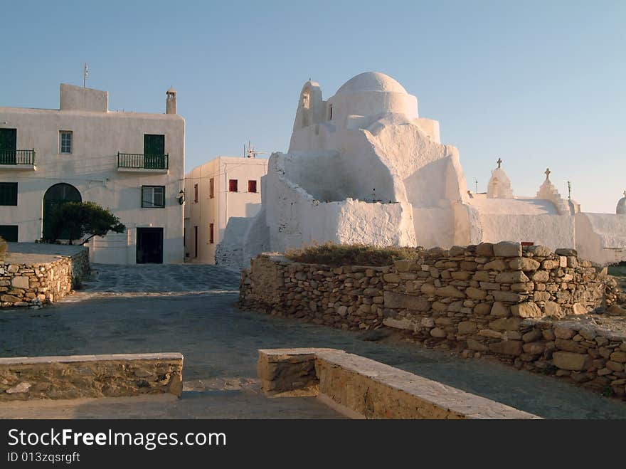 A totally white church in the Greek island of Mykonos