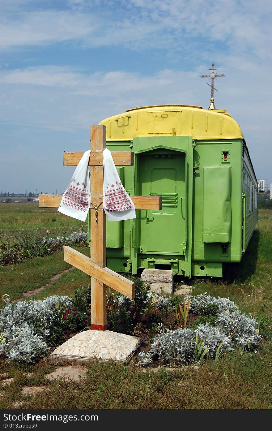 Russian orthodox church in the railway wagon