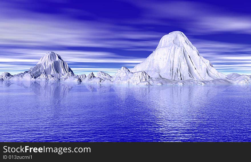 The big icebergs on  the open ocean