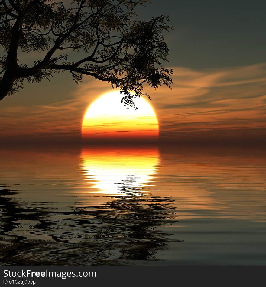 Tree silhouettes  at sunset - digital artwork. Tree silhouettes  at sunset - digital artwork