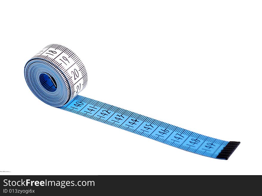 Blue flexible meter isolated on white