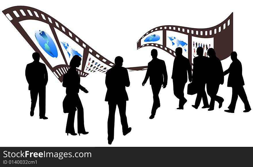 Illustration of business people and film