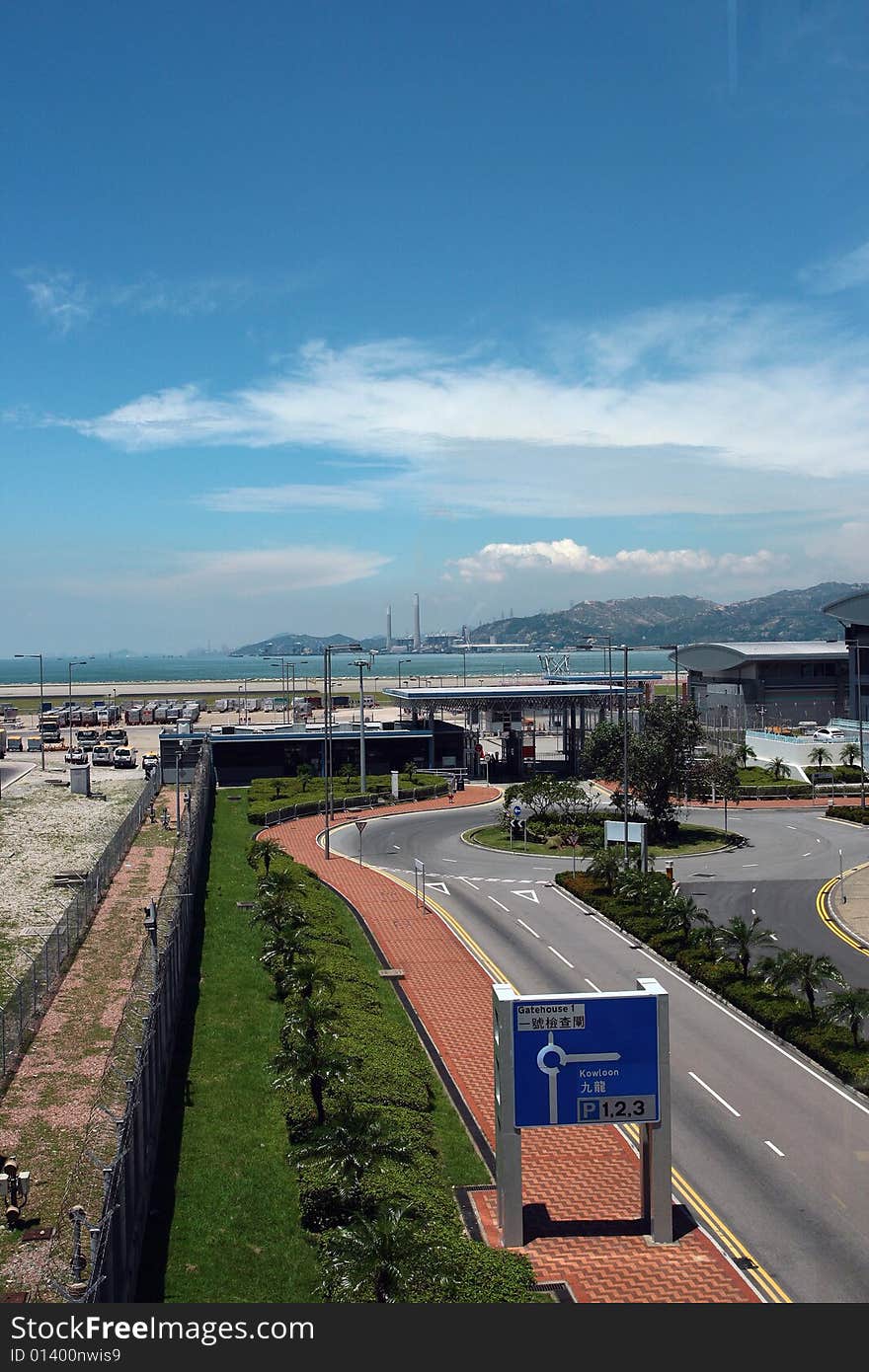 Hongkong airport near the sea.