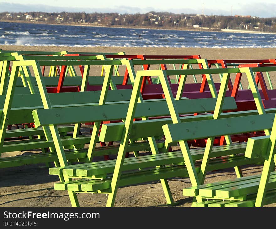 Benches on the beach