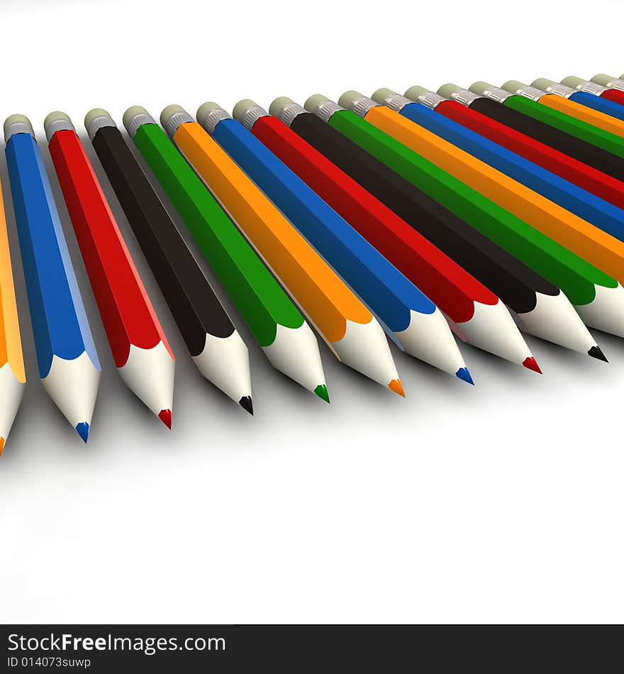 Coloured pencils - 3d render - isolated on white background