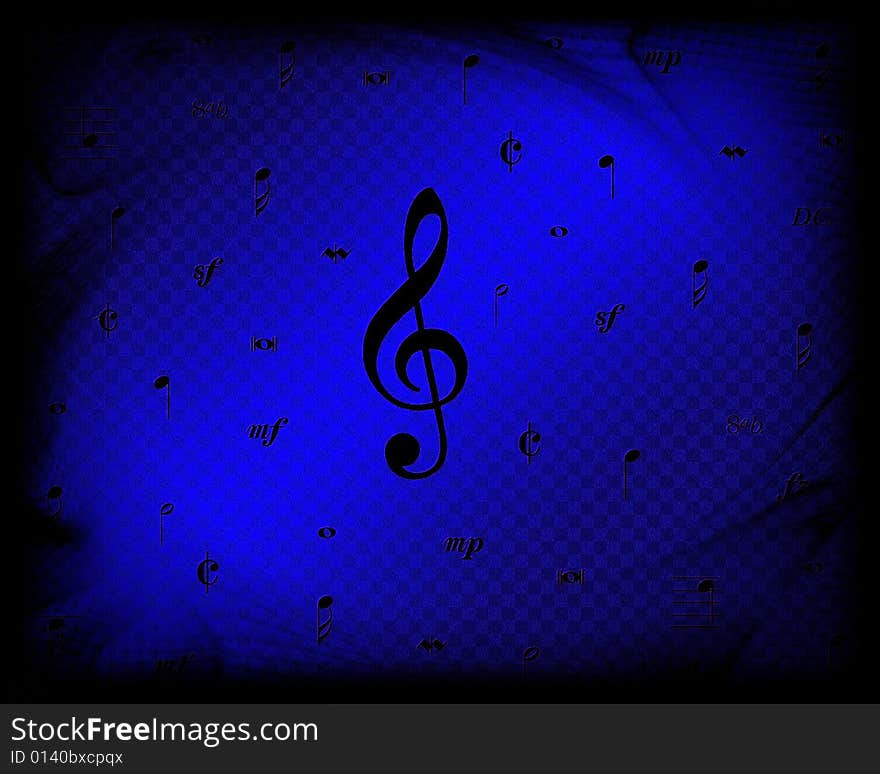 Abstract background in blue and black with music notes