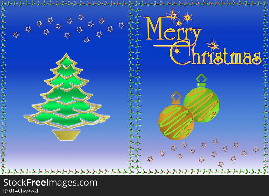 Christmas card with Christmas symbols and written merry christmas