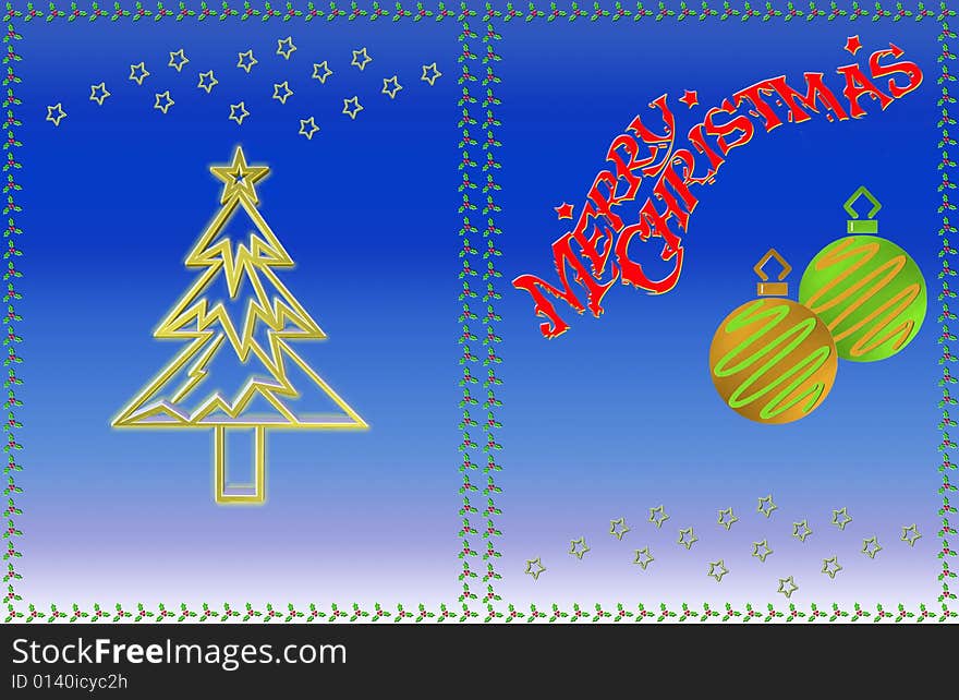 Christmas card with Christmas symbols and written merry christmas