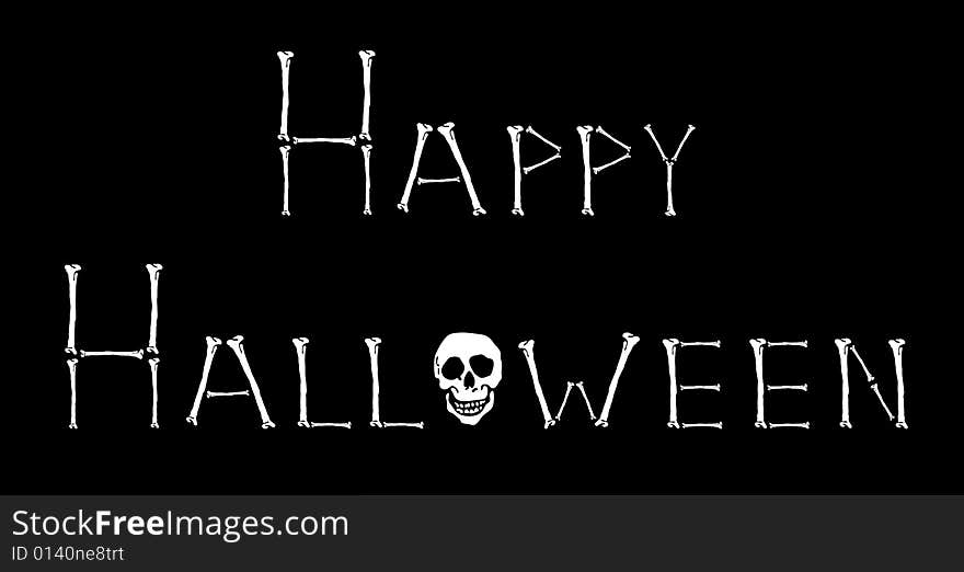 Illustration of Happy Halloween sign in bones and skull. Illustration of Happy Halloween sign in bones and skull