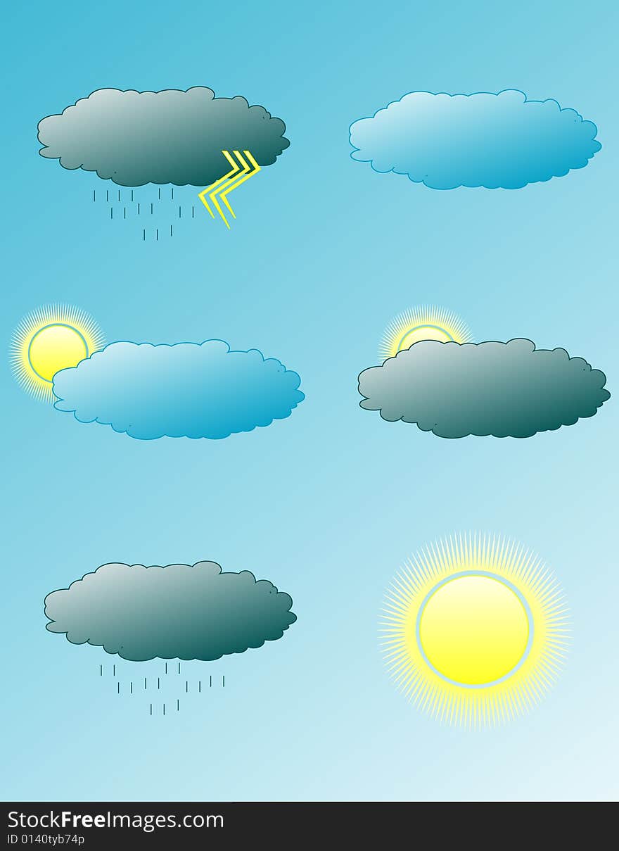 Weather symbols illustration on blue background. Weather symbols illustration on blue background