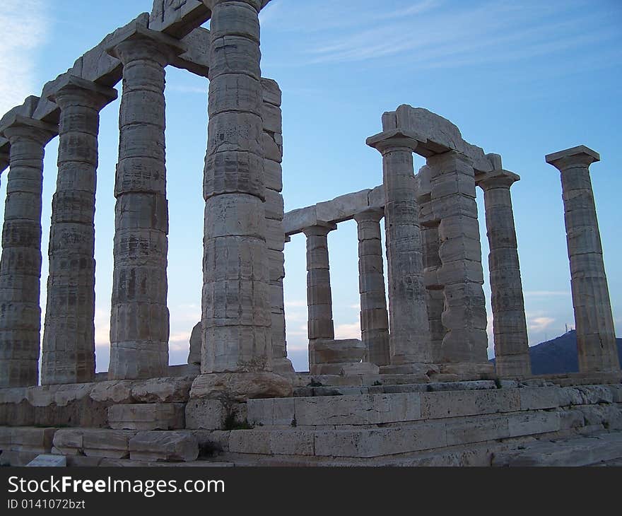 This is the Poseidon's Temple at Cape Sounion.  Lord Byron carved his name into one of the columns on one of his two documented trips to the spot. This is the Poseidon's Temple at Cape Sounion.  Lord Byron carved his name into one of the columns on one of his two documented trips to the spot.