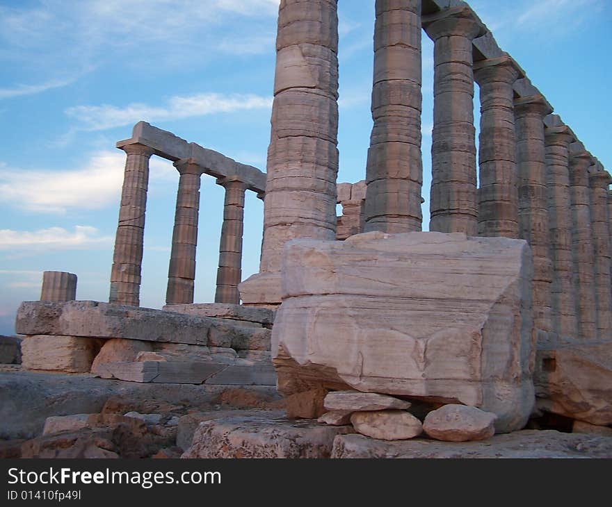 This is a picture of the Poseidon\'s Temple on Cape Sounion. This particular temple dates back nearly 2500 years.  This picture was taken from the west side of the temple.  Lord Byron carved his name into one of the columns on one of his trips to the temple. This is a picture of the Poseidon\'s Temple on Cape Sounion. This particular temple dates back nearly 2500 years.  This picture was taken from the west side of the temple.  Lord Byron carved his name into one of the columns on one of his trips to the temple.