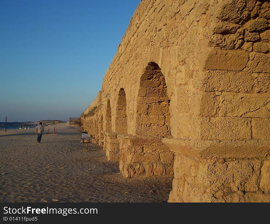 This is a Roman aqueduct built in Israel right on the Mediterranean Sea.