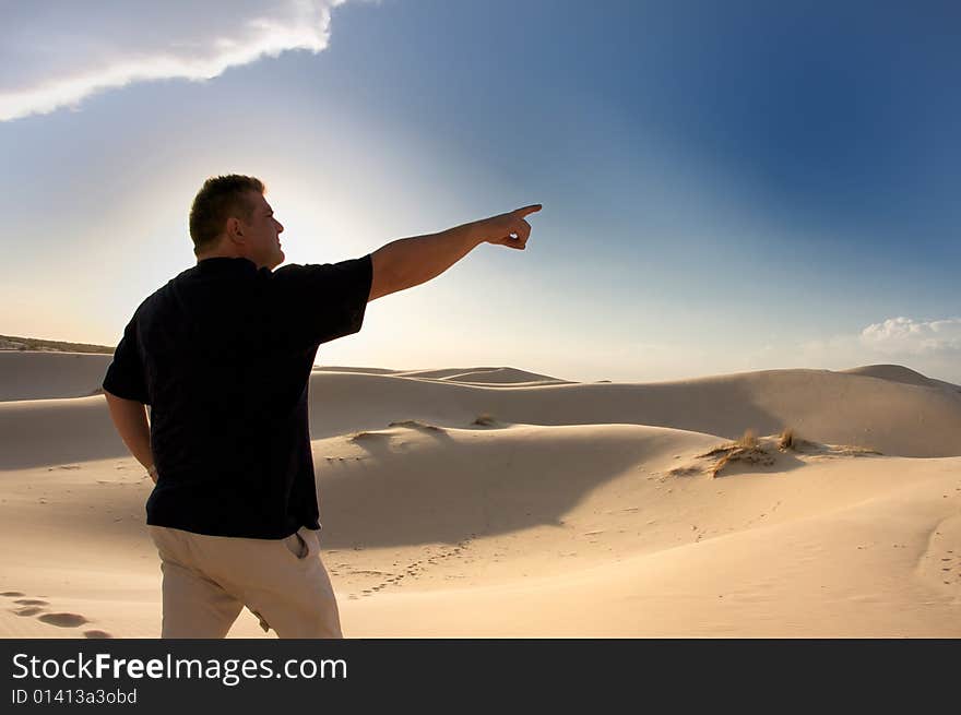 An image of a man pointing in the distance