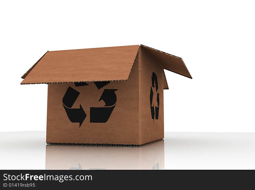 Empty cardboard with recycle sign - 3d render illustration. Empty cardboard with recycle sign - 3d render illustration