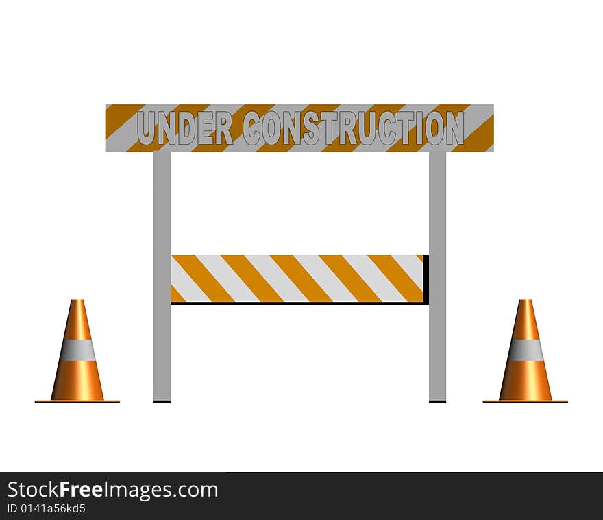 Under construction! with traffic cones - 3d isolated illustration