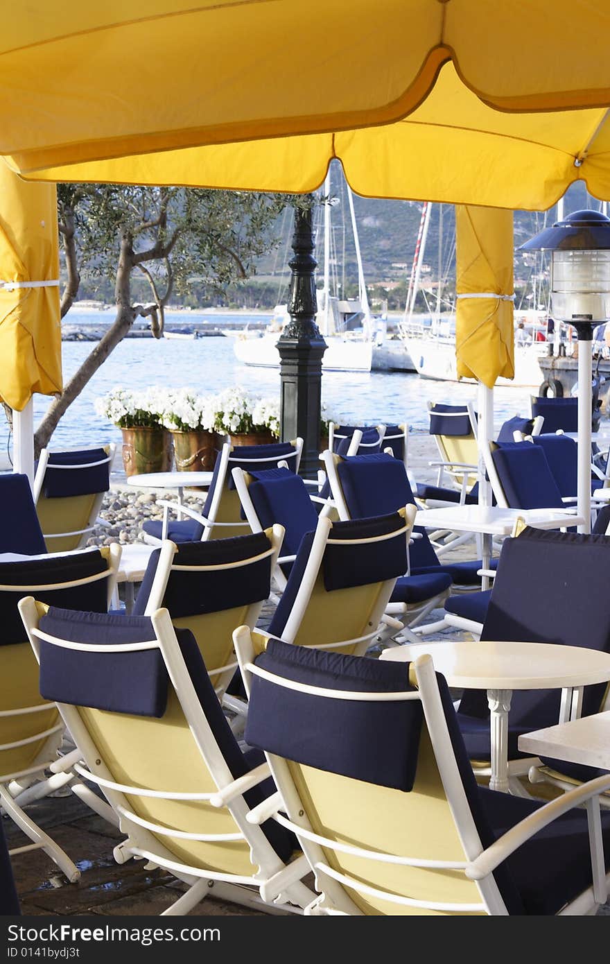 An empty portside restaurant, Calvi Corsica