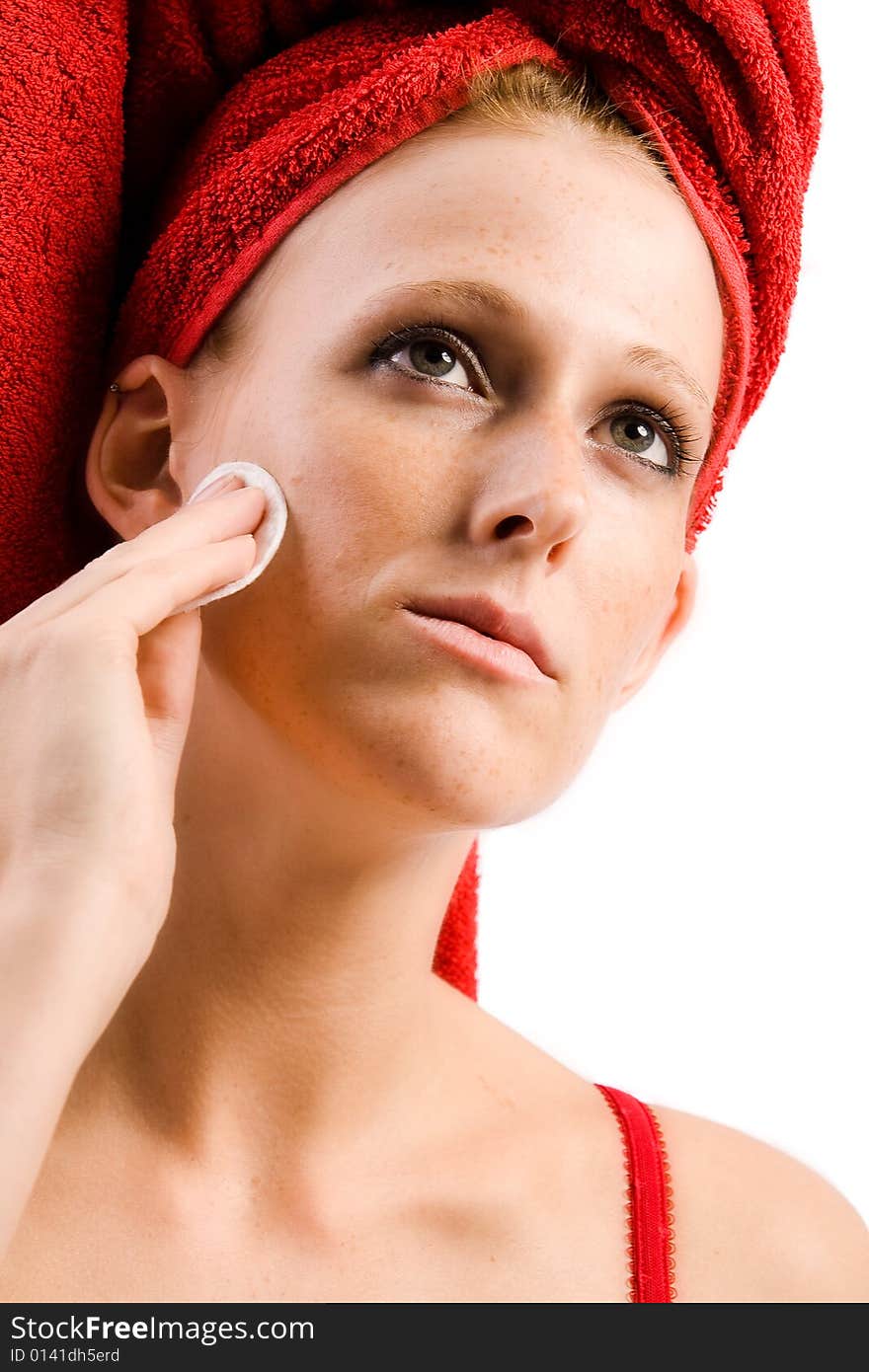 Beautiful wellness girl with red towel