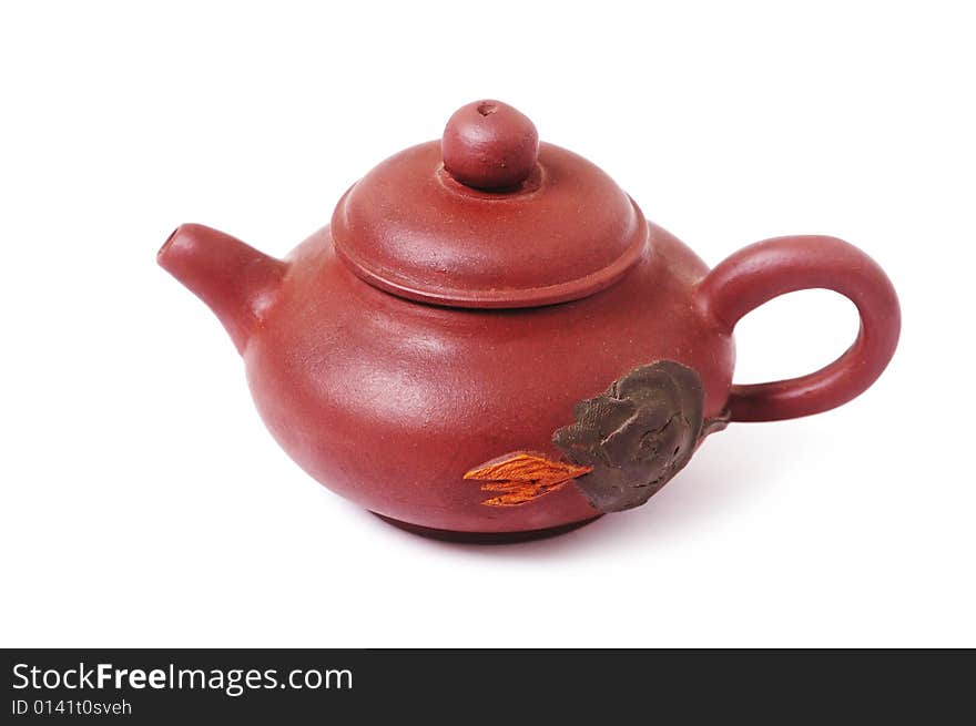 Purple sand teapot isolated on white background.Made in China. Purple sand teapot isolated on white background.Made in China.